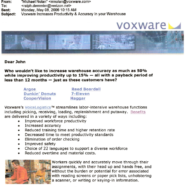 Voxware Email Confirmation after registration